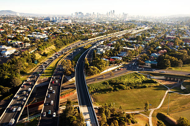 Morning rush hour from above in Brisbane