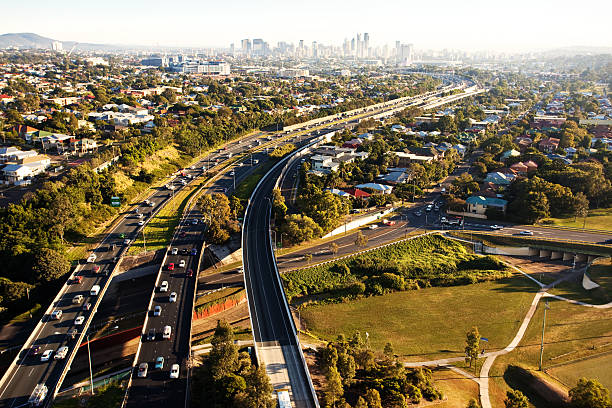 Morning rush hour from above in Brisbane Morning rush hour from above in Brisbane coming from Gold Coast queensland stock pictures, royalty-free photos & images