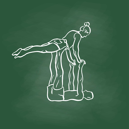 Couples yoga illustration showing a man and a woman balancing together with her man to increase connection and feelings of intimacy