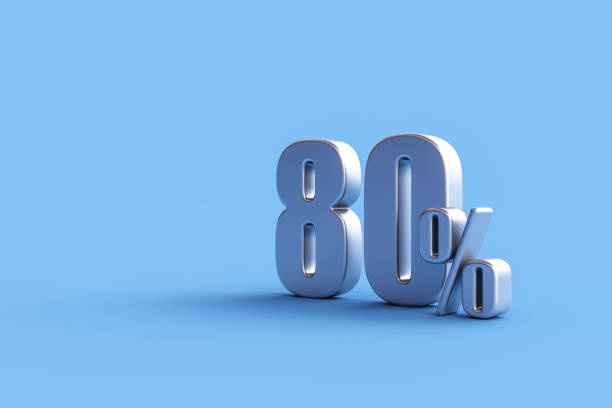 istock Silver eighty percent sign on blue background 1473379674