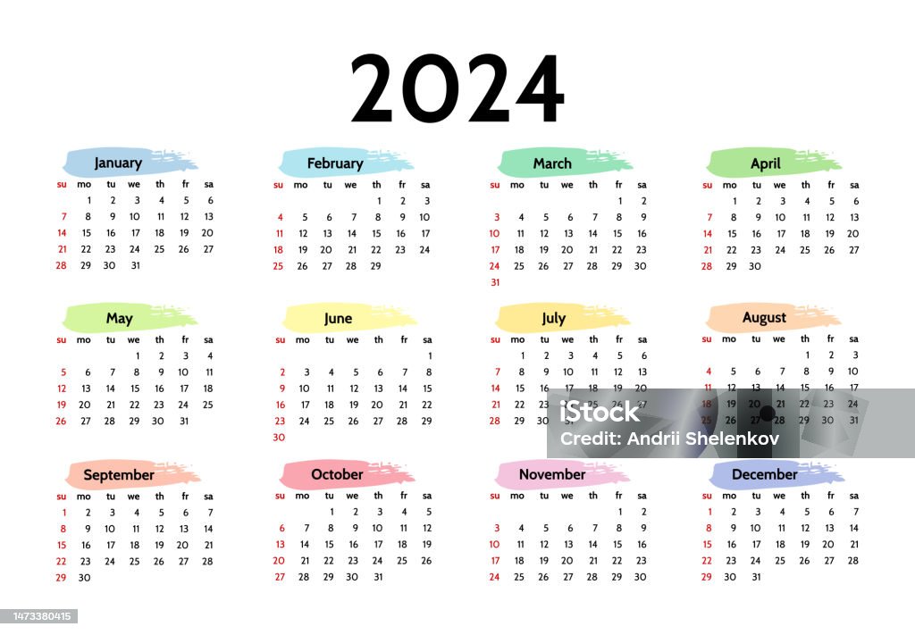 Calendar For 2024 Isolated On A White Background Stock Illustration