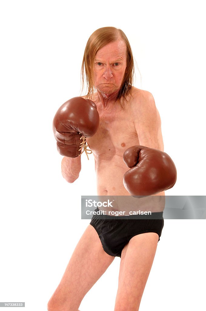 Senhor idoso a Boxer em briefings - Foto de stock de Abaixo do peso royalty-free