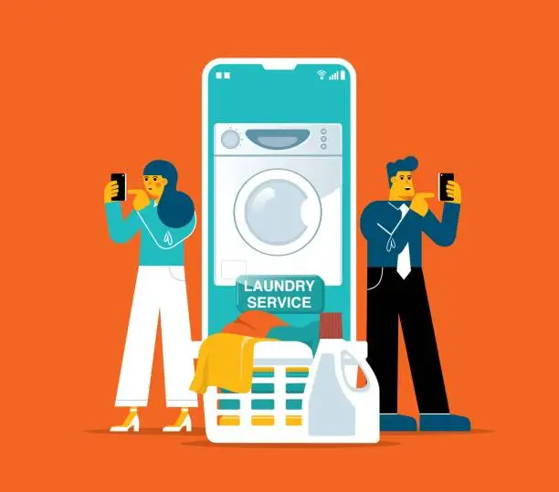 Vector illustration of Laundry service online in smartphone app