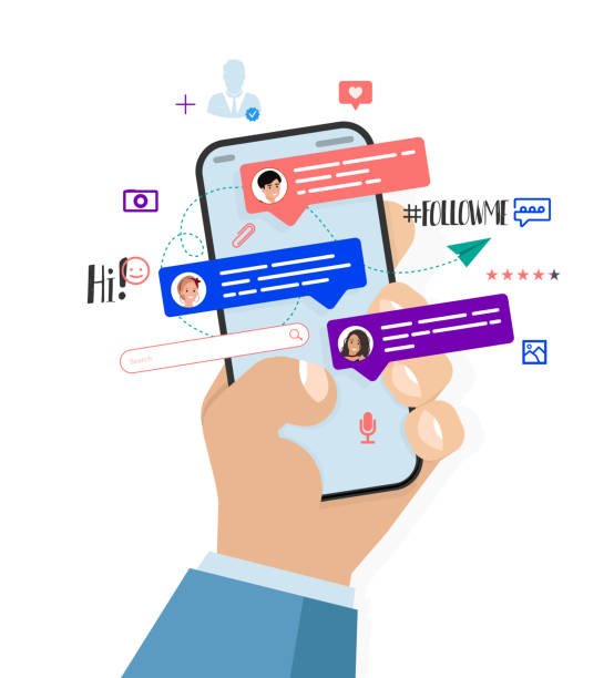 istock Hand with phone and chatting in the messenger with friends 1473386923