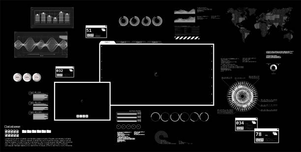 Futuristic PC 80s-90s with opened terminal console, Futuristic PC 80s-90s with opened terminal console, command-line interface of programs. Sky-fi Vaporwave Synthwave 80s and 90s. Cyberpunk user interface HUD. Vector illustration computer program computer programming desk stock illustrations