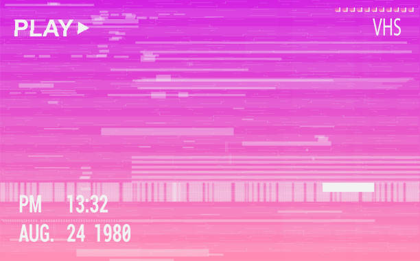 vhs-kameraeffekt mit glitch. retro-rosa hintergrund - vintage wallpaper video stock-grafiken, -clipart, -cartoons und -symbole