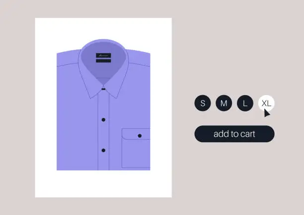 Vector illustration of An online store, ordering a classic lavender shirt with a front pocket, office uniform