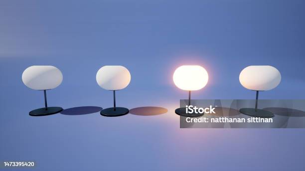 Black Sheep Marketing Concept A Set Of Floor Lamps But Has One Glowing Shining And Look Differently Marketing Strategy Like A Fish Swimming Upstream Stock Photo - Download Image Now