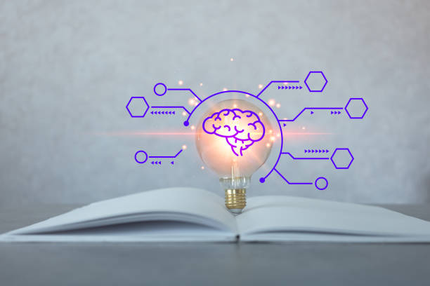 istock Light bulb on book with brain icon and empty diagram. Concept of education. Creativity knowledge. 1473402430
