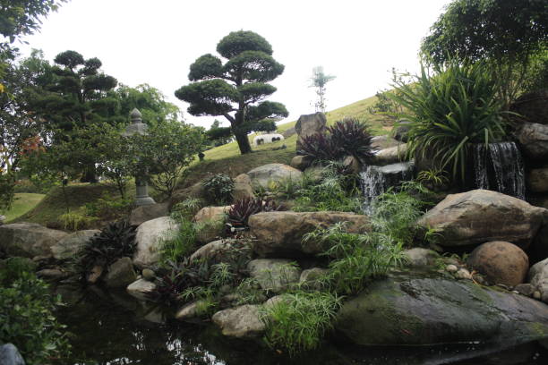 istock Asian theme garden with pond and memorial 1473410382