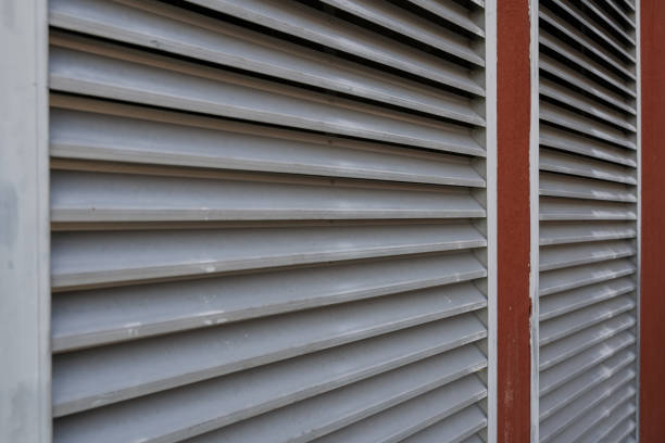 Close-up of red wall shutter