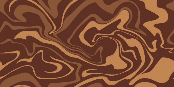 ilustraciones, imágenes clip art, dibujos animados e iconos de stock de las ondas psicodélicas marrones abstractas imprimen fondo. patrón de remolino de acrílico de mármol. café o textura líquida de chocolate. - brown background