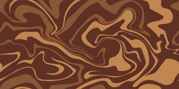 추상 갈색 환각 파도가 배경을 인쇄합니다. 대리석 아크릴 소용돌이 패턴입니다. 커피 또는 초콜릿 액체 질감입니다. - brown background stock illustrations