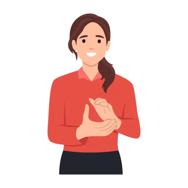 Vector illustration of Young teenager woman clapping with both hands applause congratulations concept