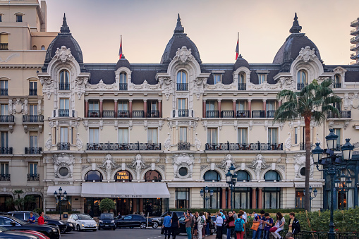 Monte Carlo, Monaco - October 16, 2013: Hotel de Paris, famous luxury art nouveau hotel on Place du Casino near the Grand Casino