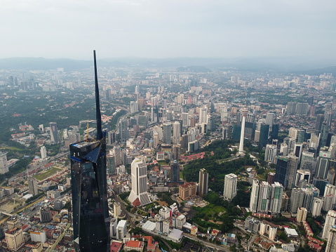 Bukit Bintang, Kuala Lumpur, Malaysia - Sep 11 2022: Aerial view PNB118 tower with background of Kuala Lumpur