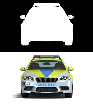 modern police car front view 3d remdr on white with alpha