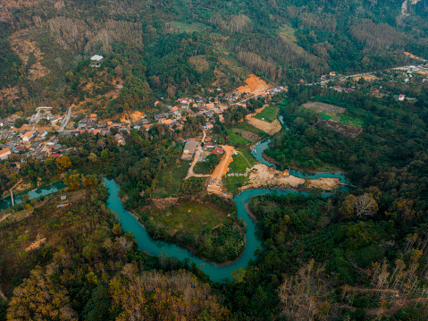 Aerial view of tranquil scene of Mekong river at sunset