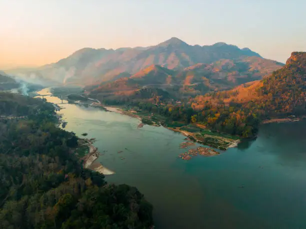 Photo of Aerial view of tranquil scene of Mekong river at sunset