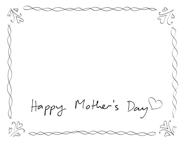 Mother's day greeting card with decorative handwriting frame Mother's day greeting card with watercolor flower and decorative handwriting frame, letter, lettering, calligraphy family word art stock illustrations