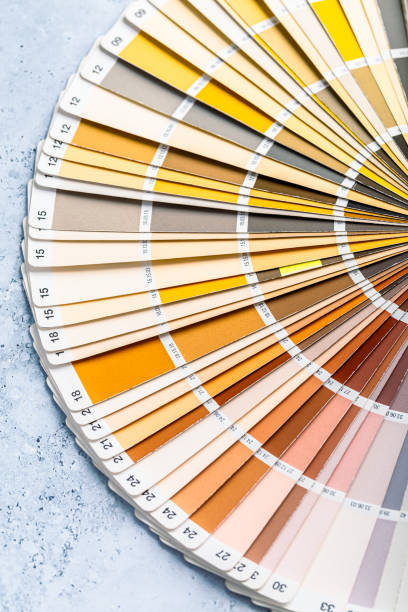 istock Industrial color palette guide of paint samples catalog on grey background 1473429135