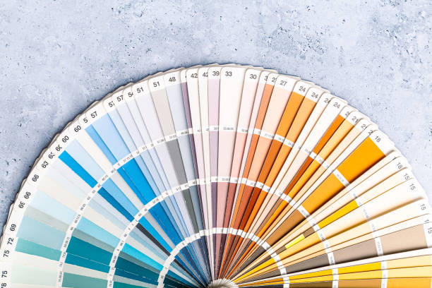 istock Industrial color palette guide of paint samples catalog on grey background 1473429140