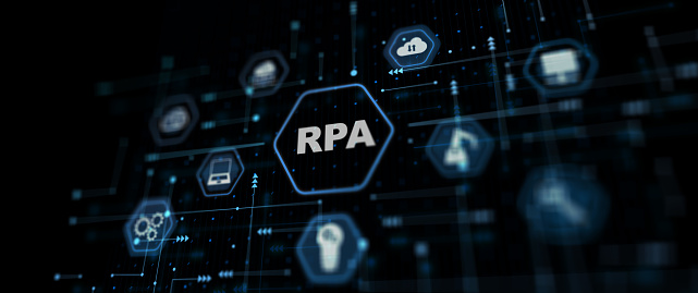 RPA Robotic Process Automation. Big data and business concept.