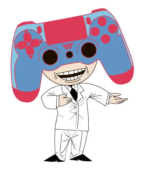 Vector illustration of businessman with his head in the form of a joystick
