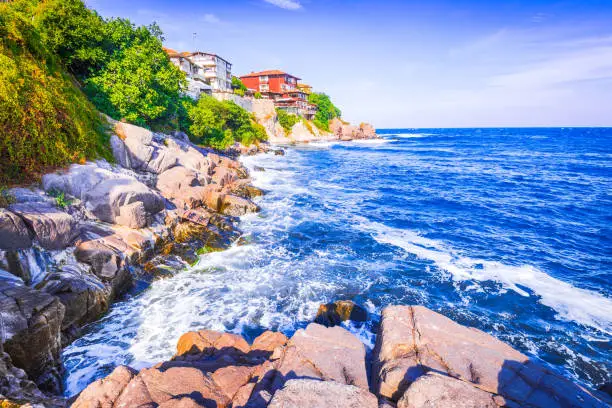 Photo of Sozopol, Bulgaria - Black Sea coastline with ancient city on the cliffs.