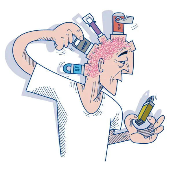 Vector illustration of man with usb stick on his head