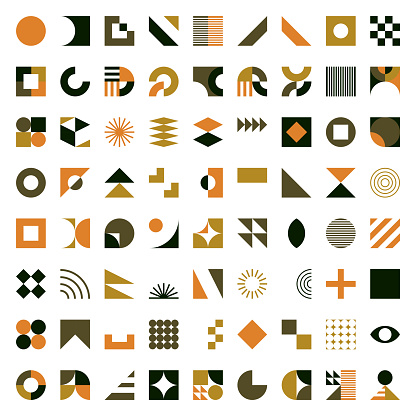 Vector set of color block minimalism geometric symbol design elements in white background