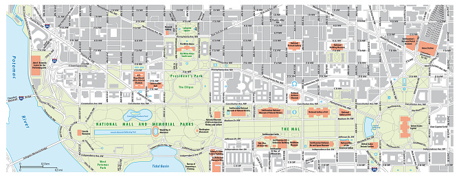 Road map of the National Mall in Washington DC, United States