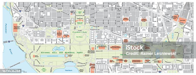 istock Road map of the National Mall in Washington DC, United States 1473436288