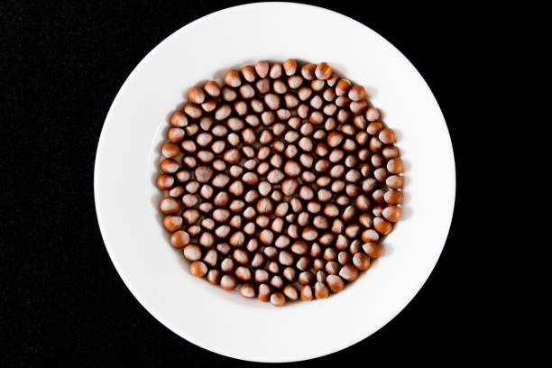 Detail view of a large plate with hazelnuts