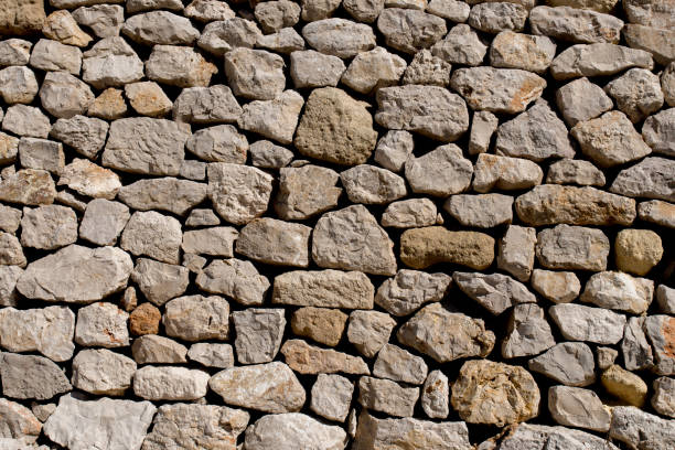istock Central view of a stone wall with large boulders 1473437586