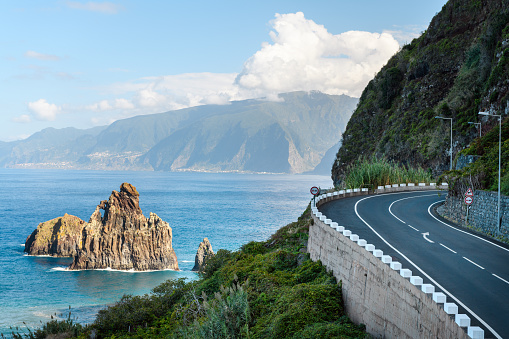 Empty road along Madeira coastline