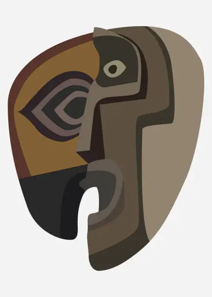 Vector illustration of Abstract man's face Egyptian pharaoh mask illustration totem pole flat design low poly style indigenous peoples of South America African tribal totem mask isolated on white background.