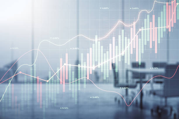 istock Abstract virtual financial graph hologram on a modern conference room background, forex and investment concept. Multiexposure 1473443046