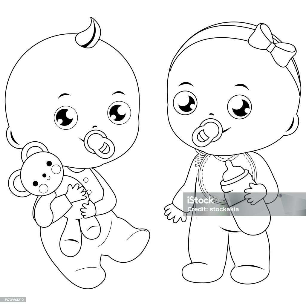 Vetores de Menina E Menino Do Bebê Desenho De Vetor Preto E Branco Para  Colorir e mais imagens de Chá de bebê - iStock