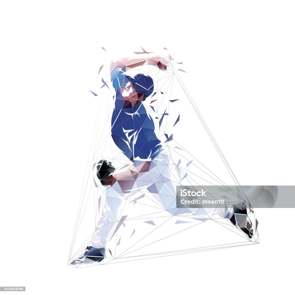 Geometric Baseball Baseball Player Throwing Ball Low Poly Isolated Vector Illustration ...