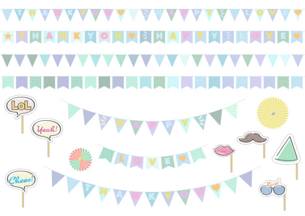 ilustrações de stock, clip art, desenhos animados e ícones de party garland of triangular flags and photo props blue - party hat hat white background blue