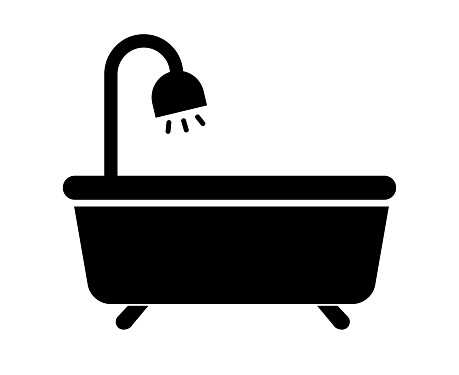 Bathtub with shower silhouette icon. Editable vector.