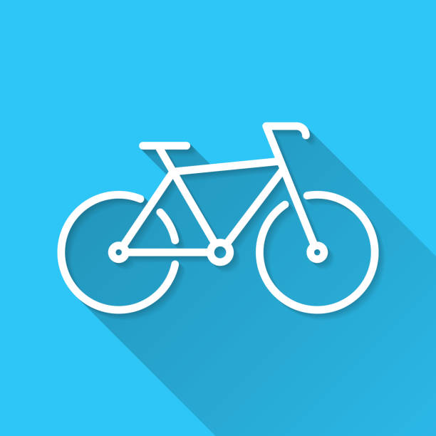 illustrations, cliparts, dessins animés et icônes de vélo. icône sur fond bleu - flat design with long shadow - bicycle silhouette design element mountain bike