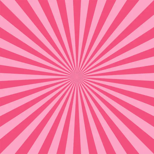 Vector illustration of Abstract explosion background in gradient pink color. Sun glare effect radiates. Sunlight sparkle pattern. Radial rays vector illustration. Narrow beam. For backgrounds, posters, banners and covers.