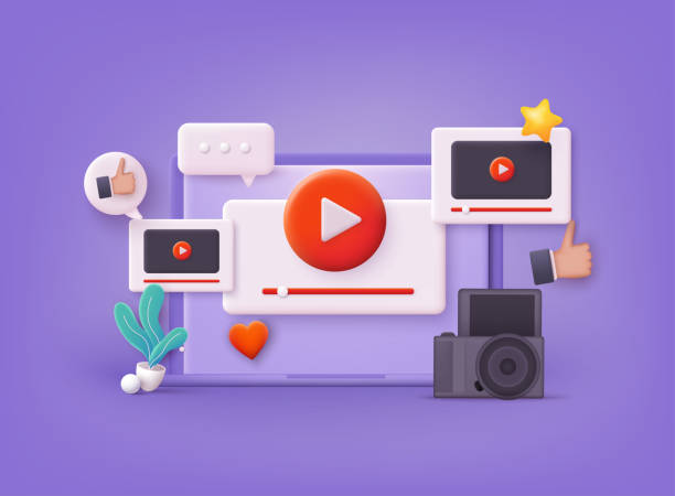 istock Content creators. Video channel online icon. Video windows flying in air. Internet video clips and tube concept. 3D Web Vector Illustrations. 1473452666