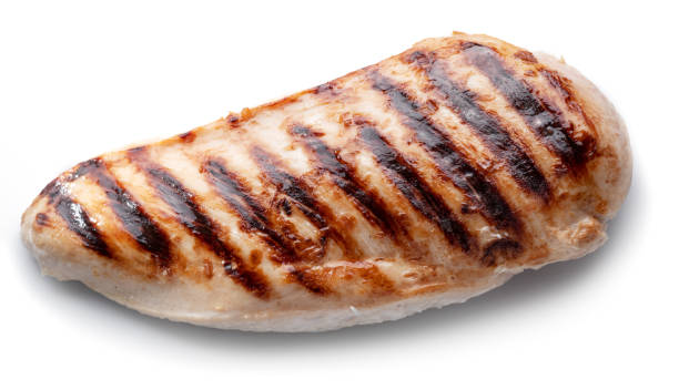 istock Grilled chicken fillet isolated on white background. 1473452714