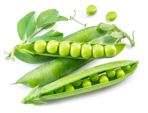 istock Perfect green peas in pod isolated on white background. 1473453385
