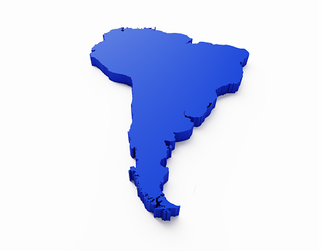International border of South America on white background. Horizontal composition with clipping path and copy space.
