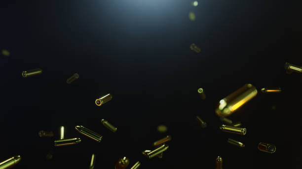 Bullet In The Night 3D illustration Background for advertising and wallpaper in weapon and war scene. 3D rendering in decorative concept. ammunition stock pictures, royalty-free photos & images