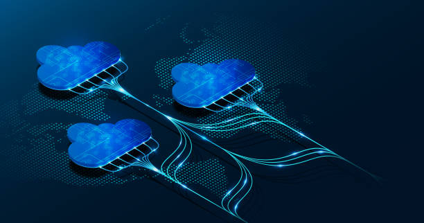 ilustraciones, imágenes clip art, dibujos animados e iconos de stock de ilustración vectorial de símbolos de nube múltiple, nube 2d, nube 3d, datos conectados al trabajo multinube. - grid servers